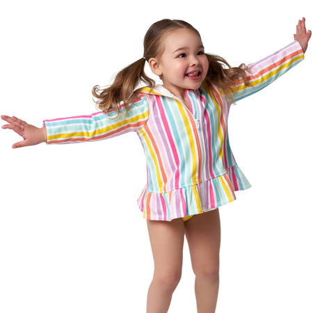 Baby & Toddler Girls Rainbow Hooded Zip Front Terry Swim Coverup