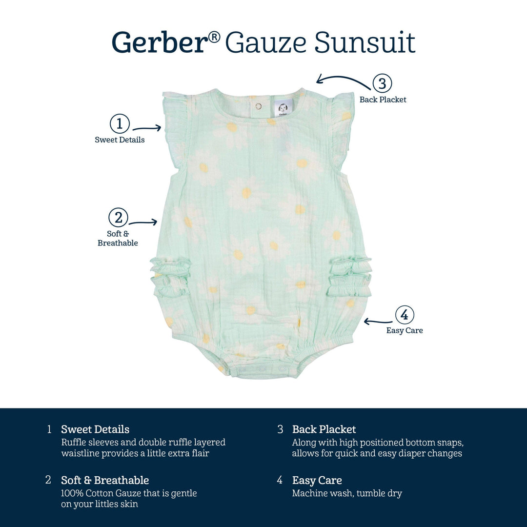 Baby Girls Daisies Gauze Sunsuit Romper