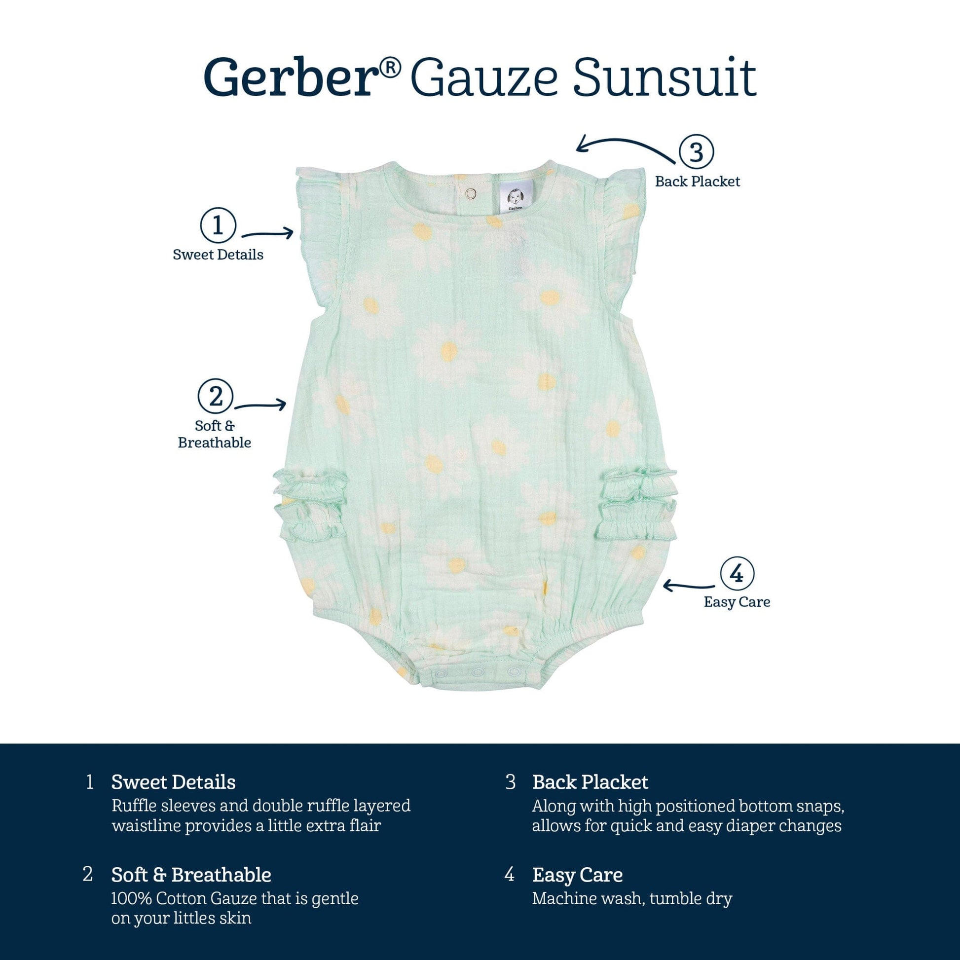 Baby Girls Daisies Gauze Sunsuit Romper
