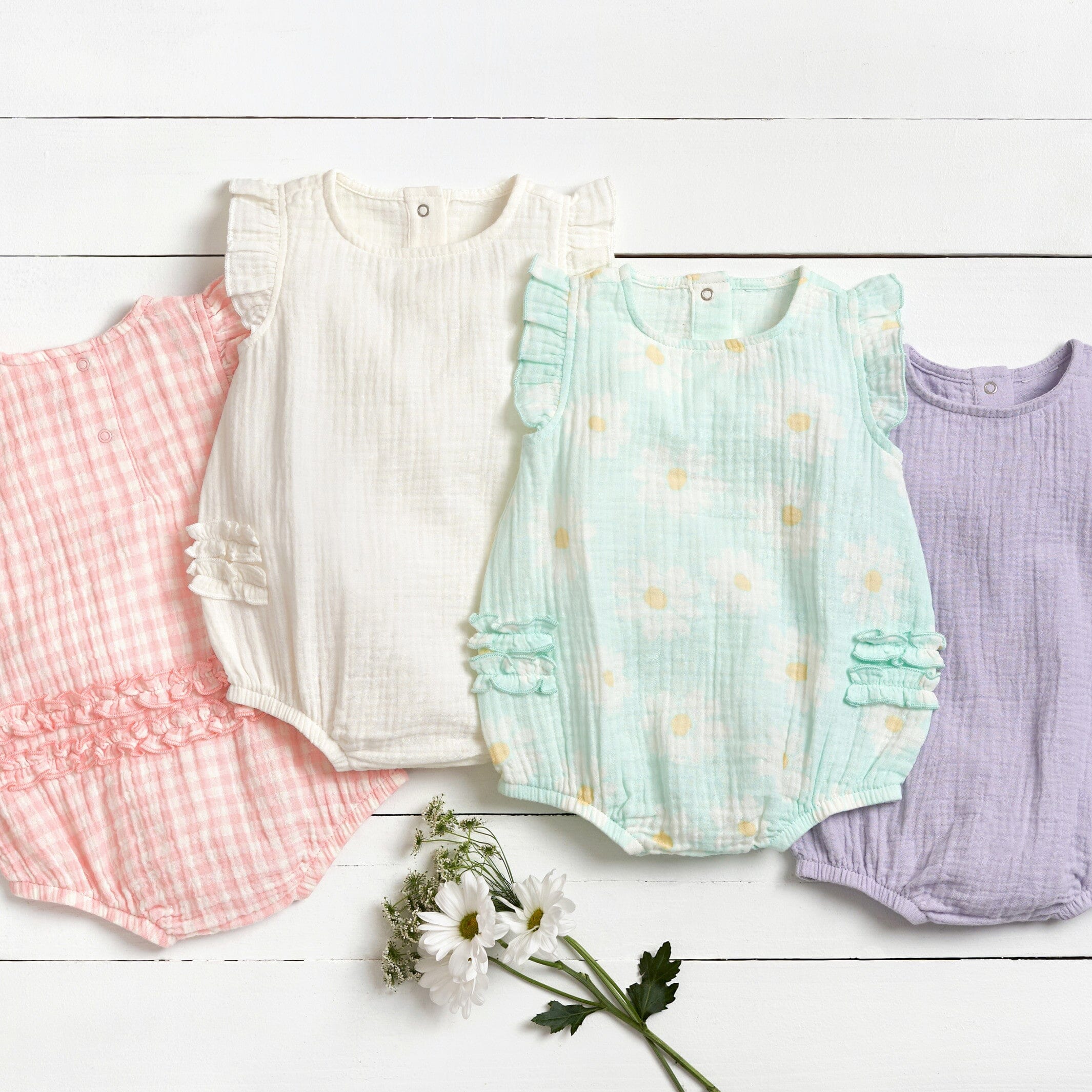 Baby Girls Pink Gingham Gauze Sunsuit Romper