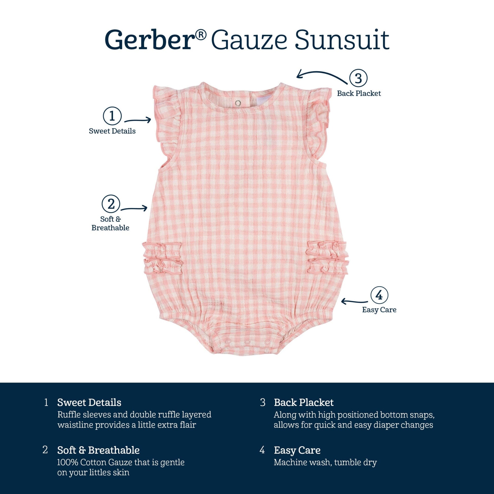 Baby Girls Pink Gingham Gauze Sunsuit Romper
