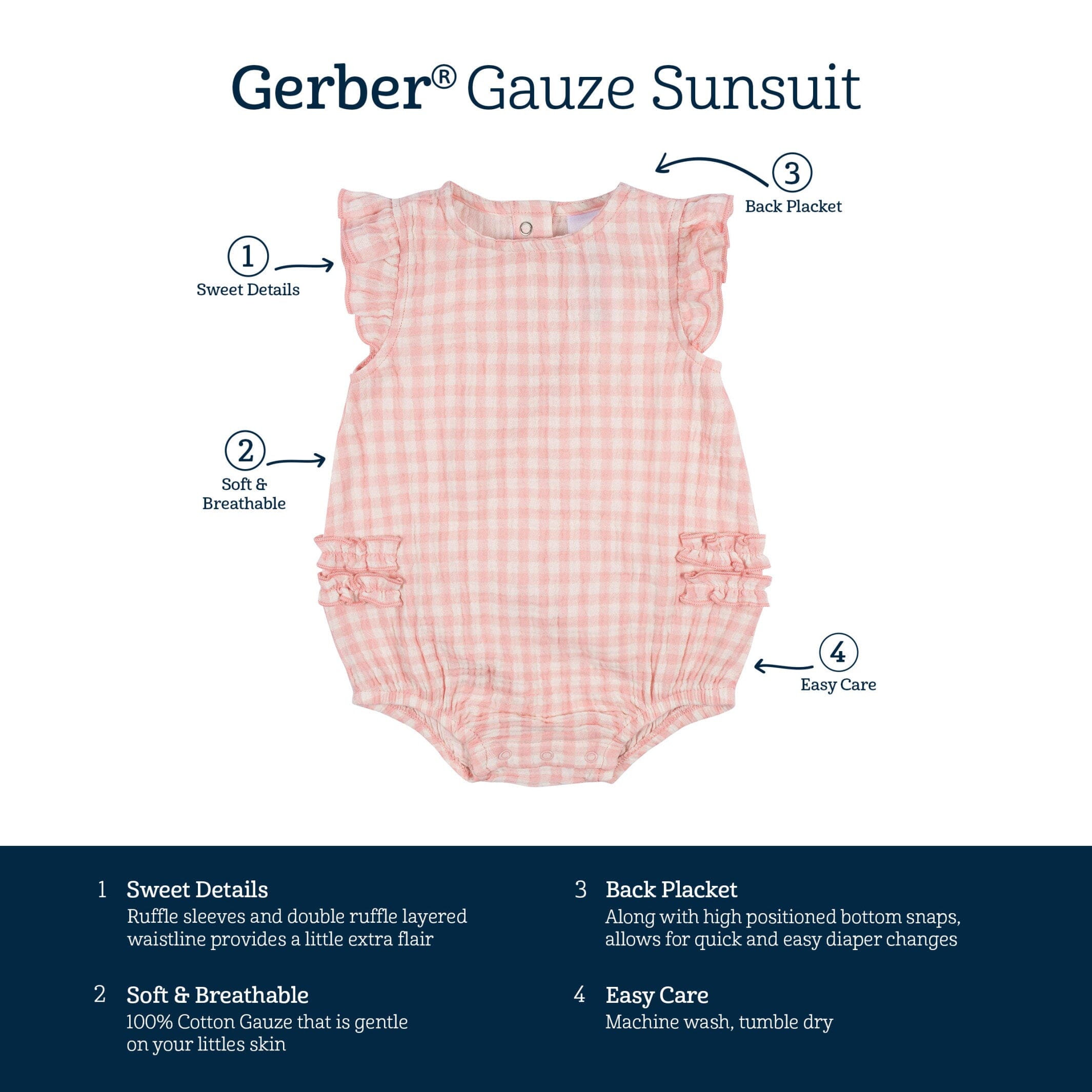 Baby Girls Pink Gingham Gauze Sunsuit Romper