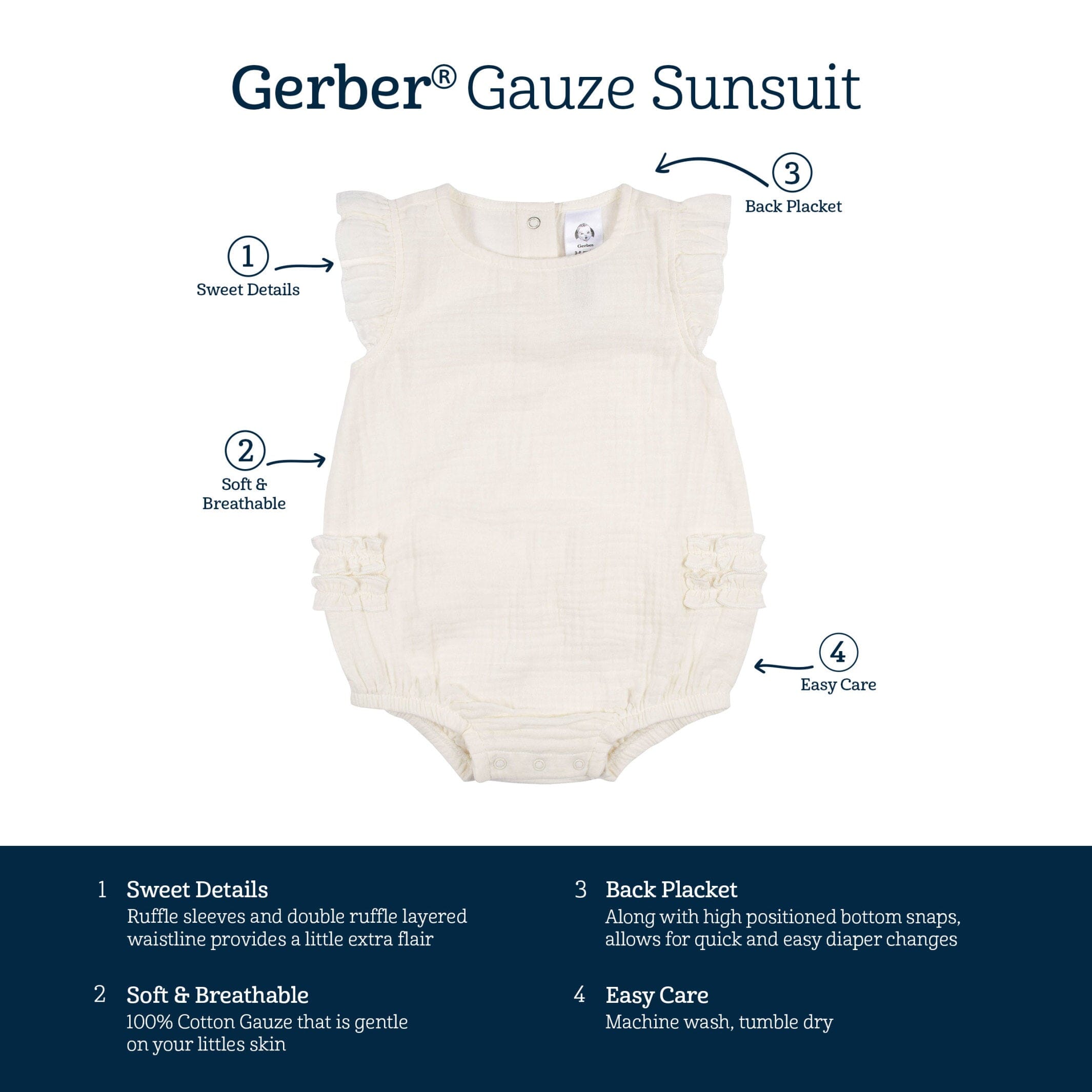 Baby Girls Ivory Gauze Sunsuit Romper