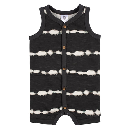 2-Pack Baby Boys Dark Gray Tie Dye & Blue Heather Short Leg Sleeveless Romper, 0-3M
