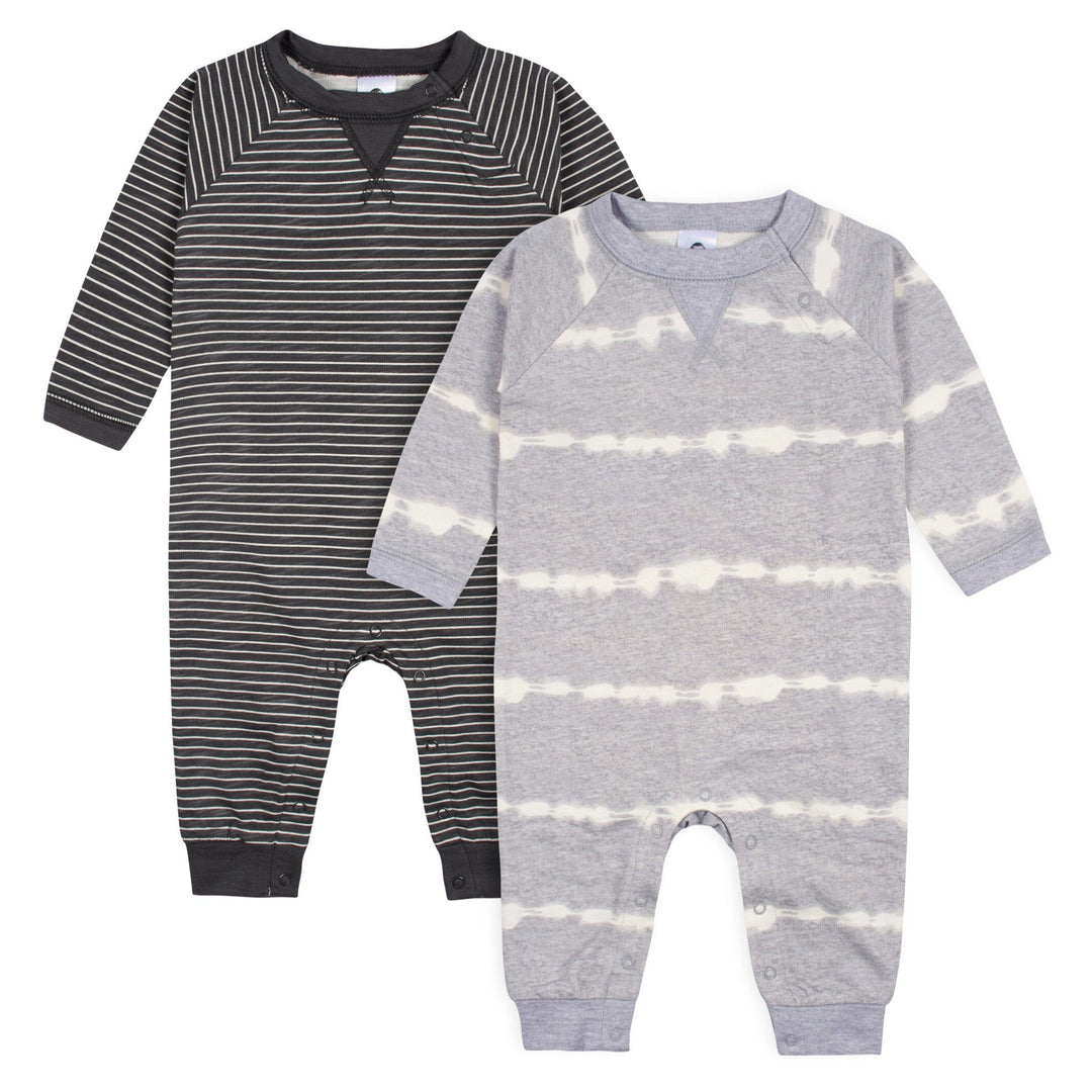 2-Pack Baby Boys Light Gray Tie Dye & Striped Raglan Sleeve Romper