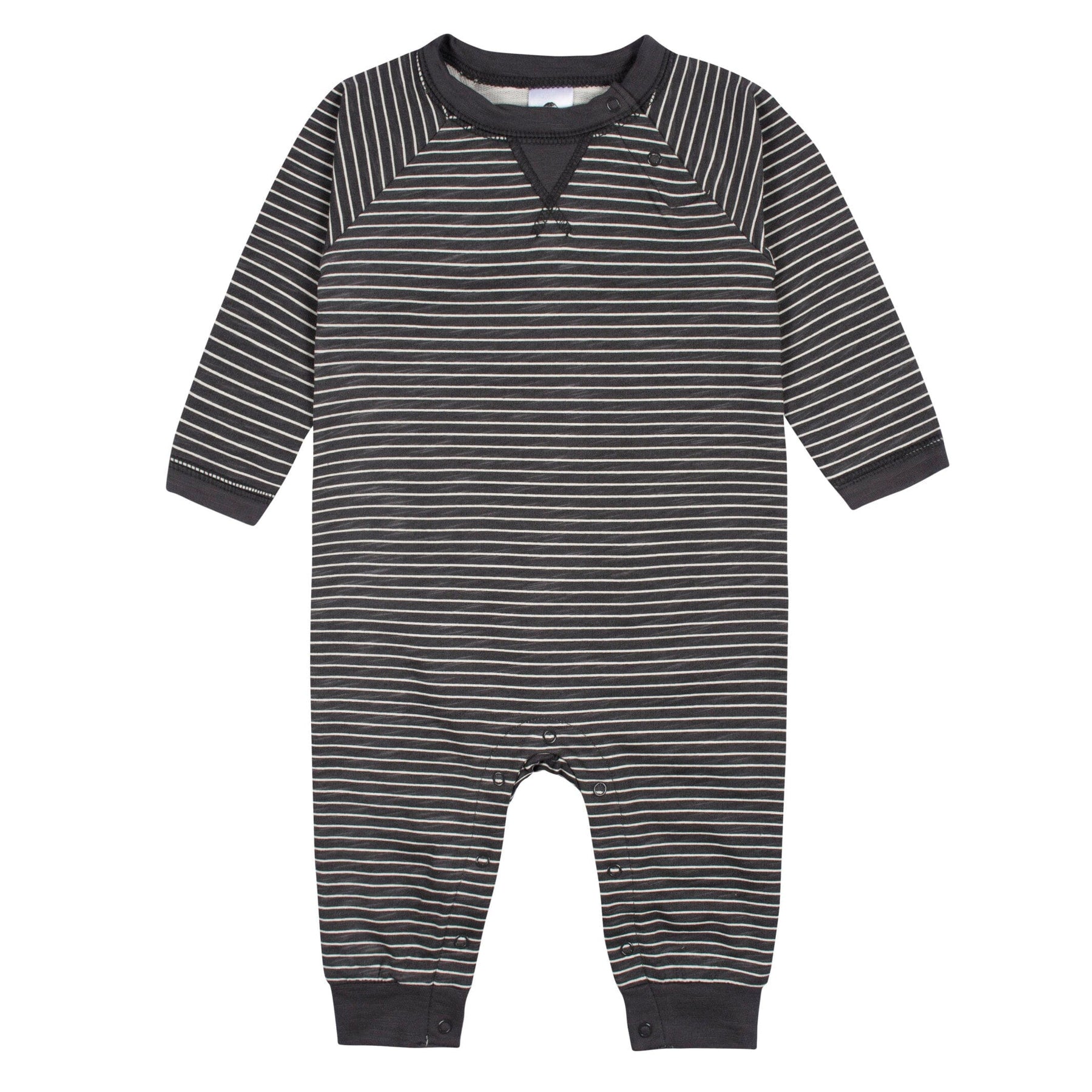 Striped Baby Boy Romper – Grey & White