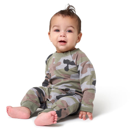 2-Pack Baby Boys Green Camo & Striped Raglan Sleeve Romper, 0-3M