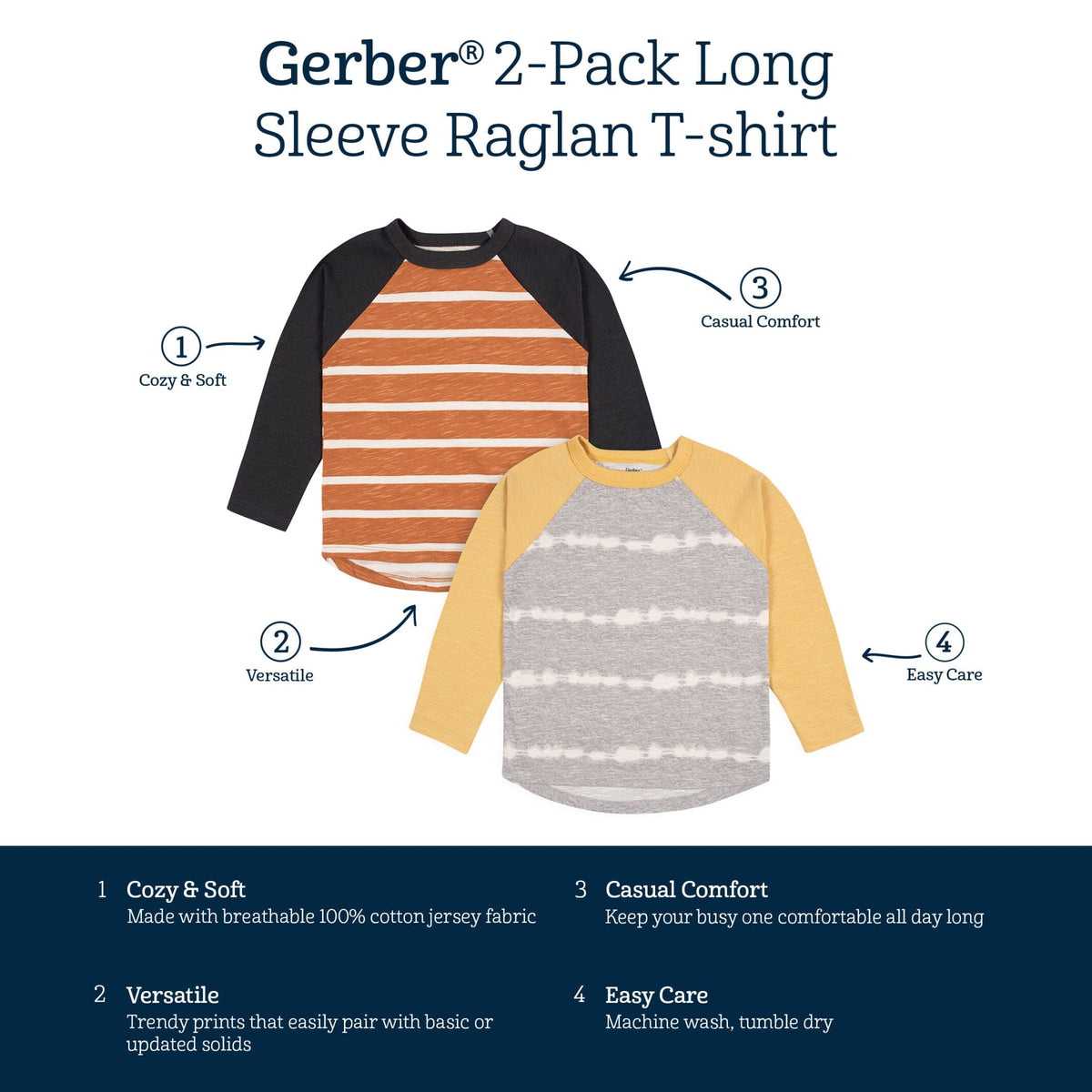 2-Pack Baby & Toddler Boys Grey & Rust Tie Dye Raglan Tees