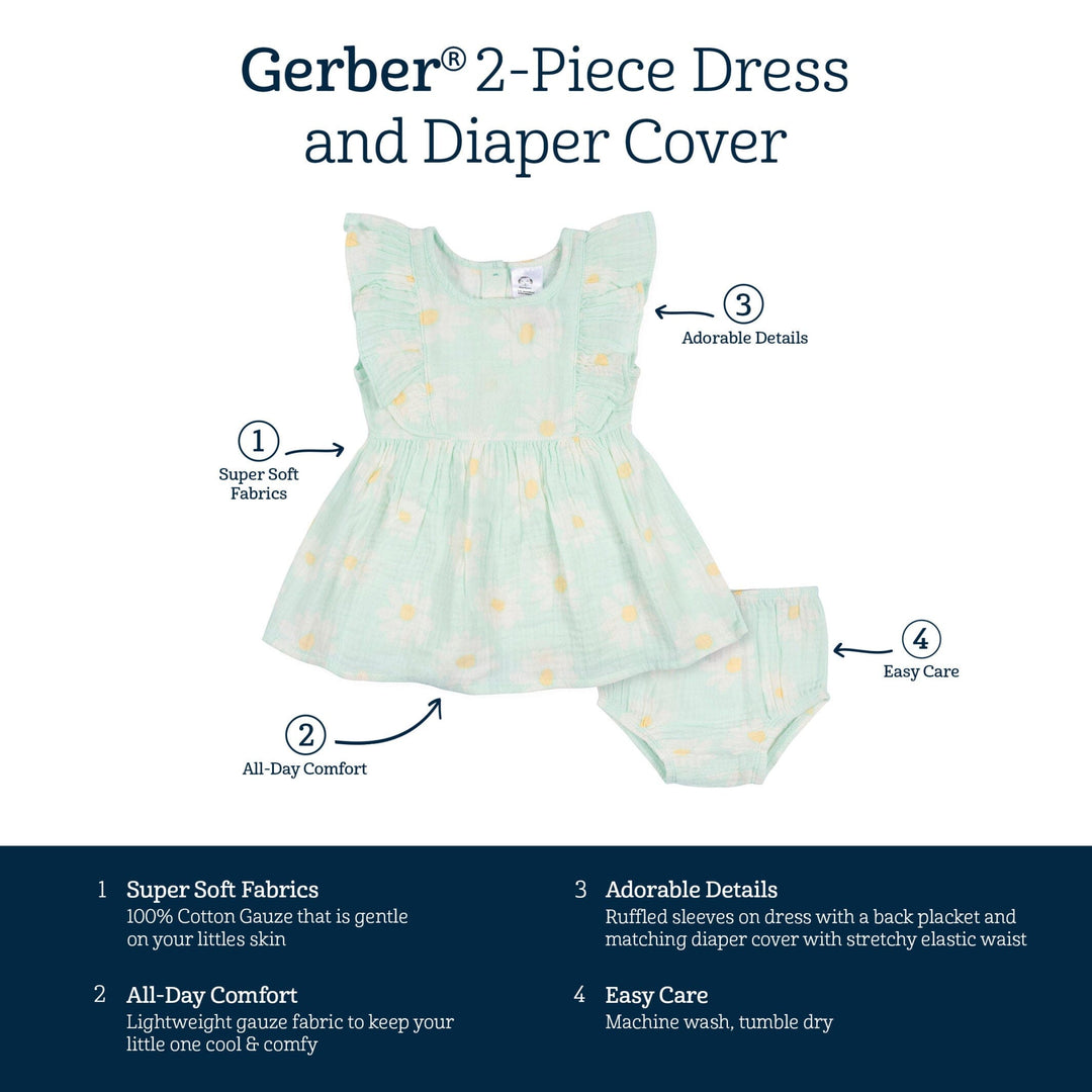 2-Piece Baby & Toddler Girls Daisies Gauze Dress & Diaper Cover Set