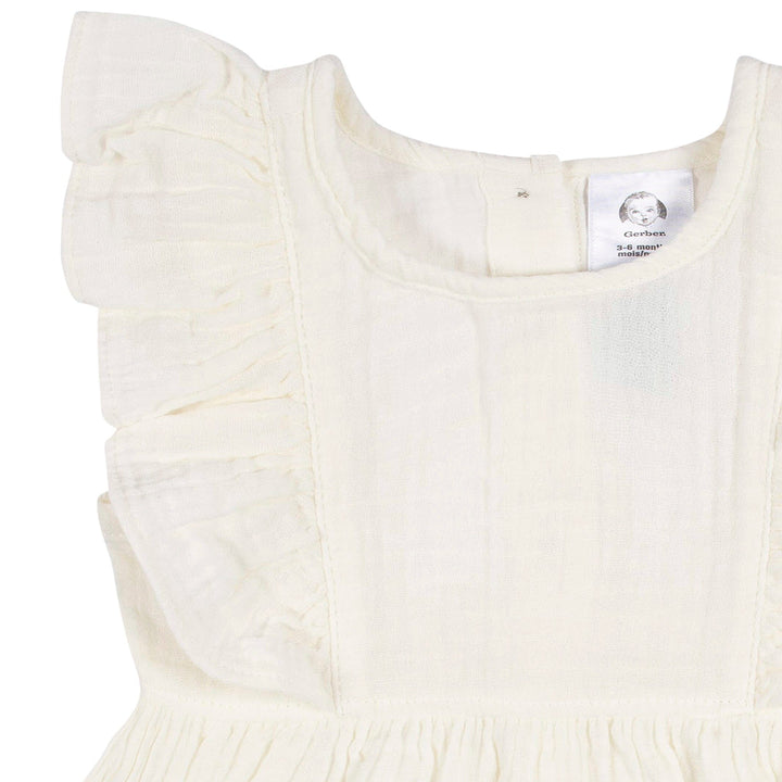 2-Piece Baby & Toddler Girls Ivory Gauze Dress & Diaper Cover Set