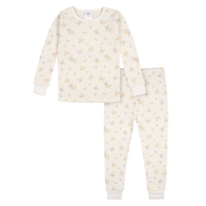 2-Piece Baby & Toddler Girls Ivory Floral Snug Fit Pajama Set