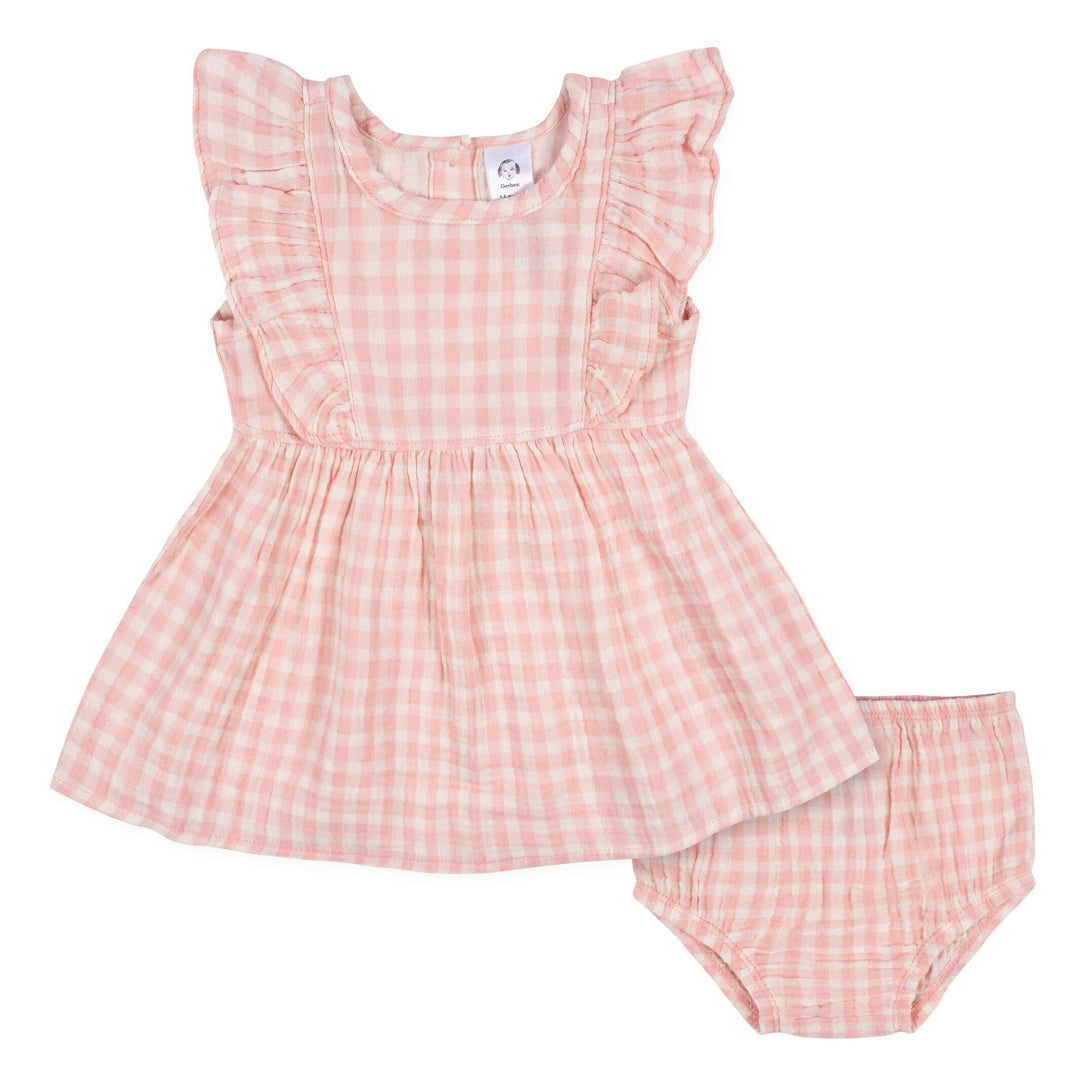 2-Piece Baby & Toddler Girls Gingham Gauze Dress & Diaper Cover Set