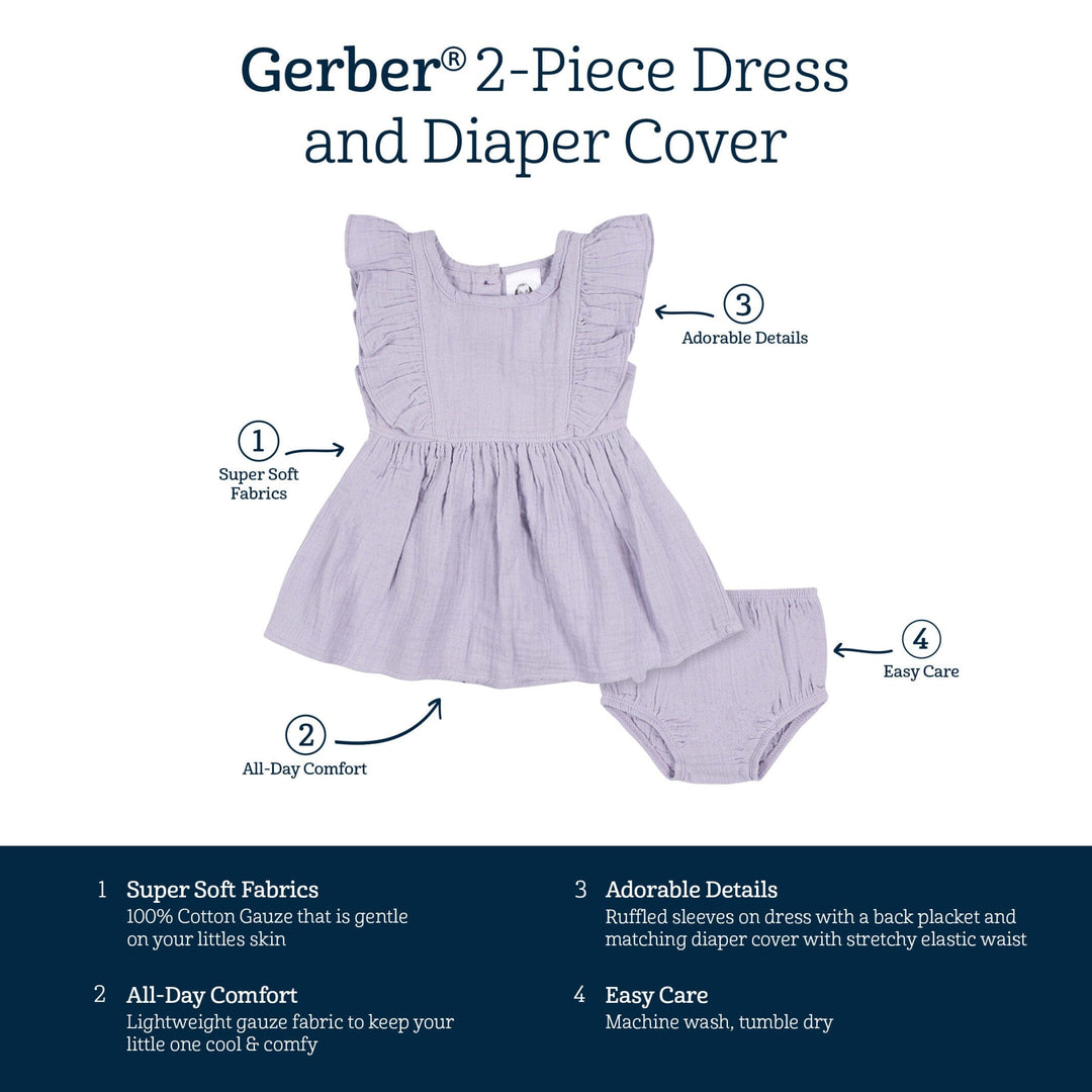 2-Piece Baby & Toddler Girls Purple Gauze Dress & Diaper Cover Set