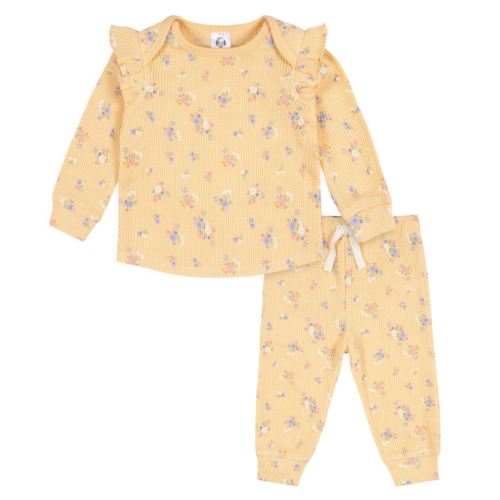 2-Piece Baby Girls Yellow Floral Top & Jogger Set