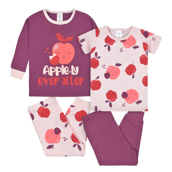 4-Piece Infant & Toddler Girls Apple Bouquets Snug Fit Cotton Pajamas
