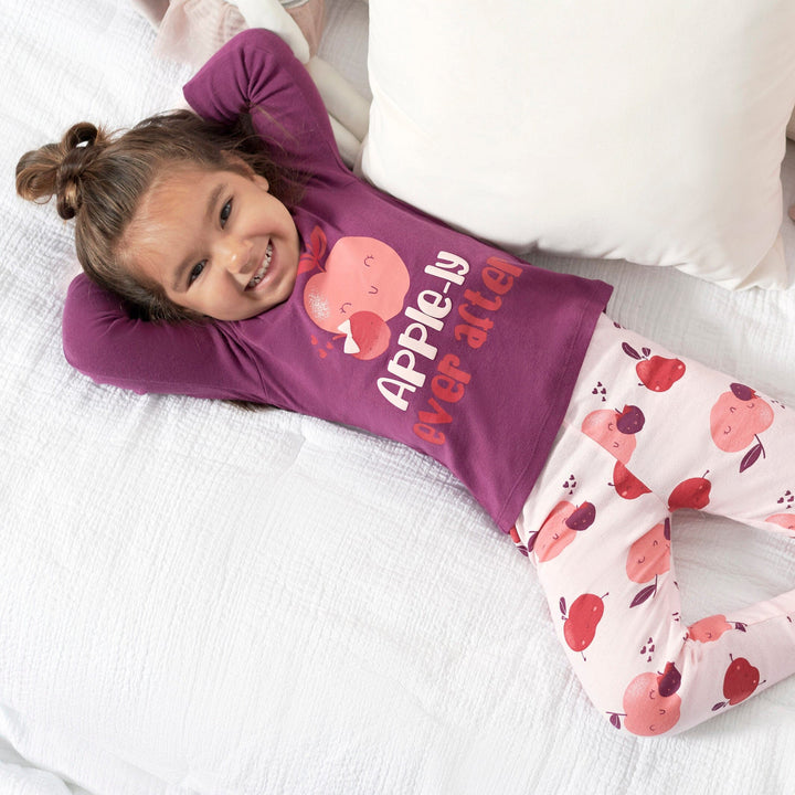 4-Piece Infant & Toddler Girls Apple Bouquets Snug Fit Cotton Pajamas