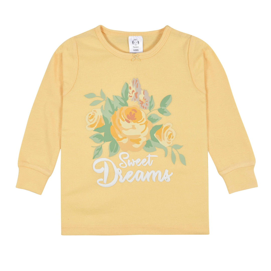 4-Piece Infant & Toddler Girls Golden Flowers Snug Fit Cotton Pajamas