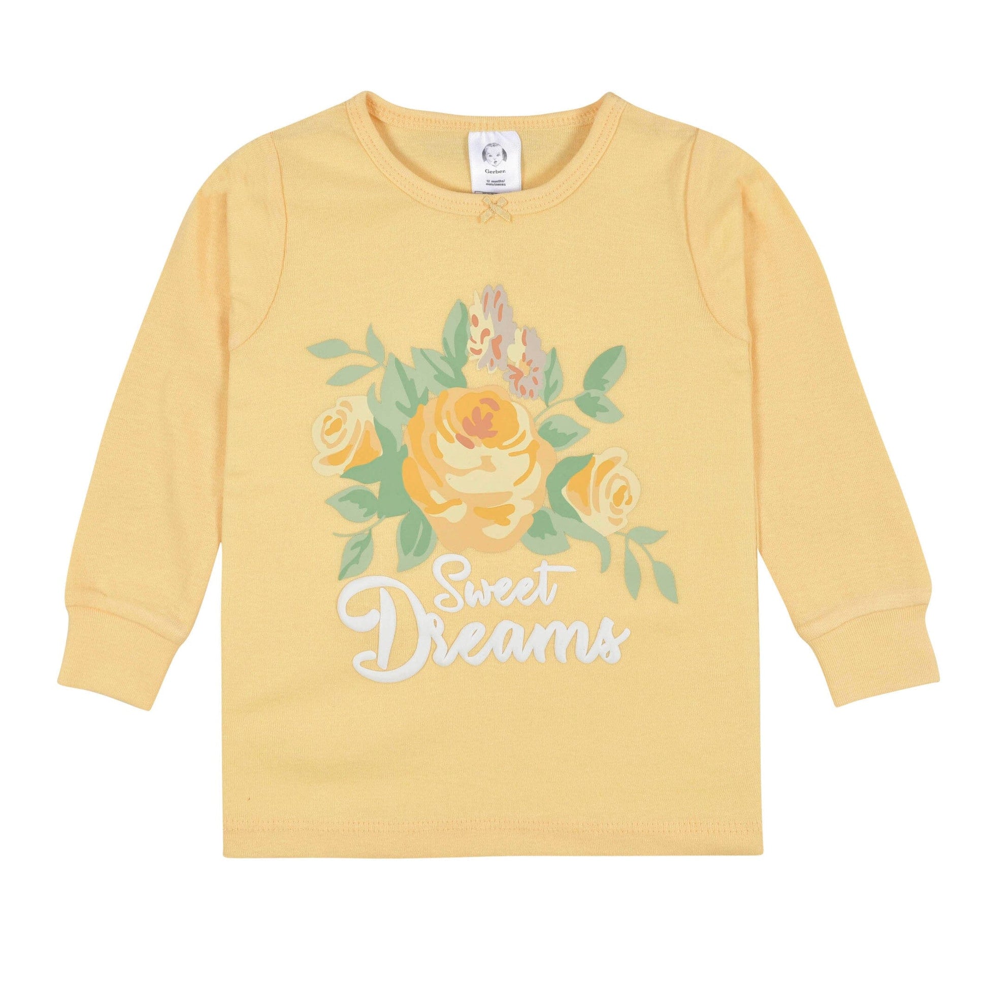 4-Piece Infant & Toddler Girls Golden Flowers Snug Fit Cotton Pajamas