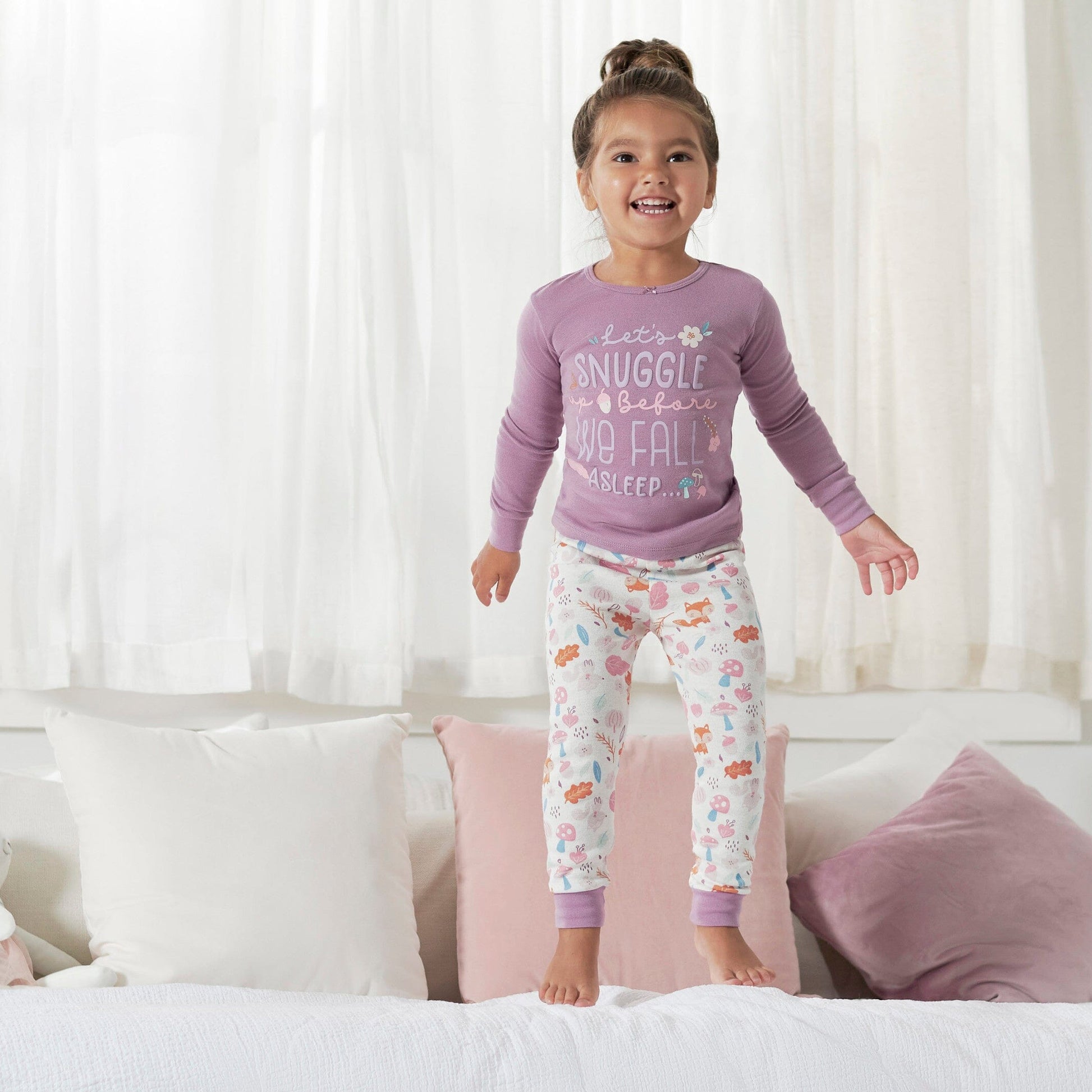4-Piece Infant & Toddler Girls Purple Woodland Snug Fit Cotton Pajamas