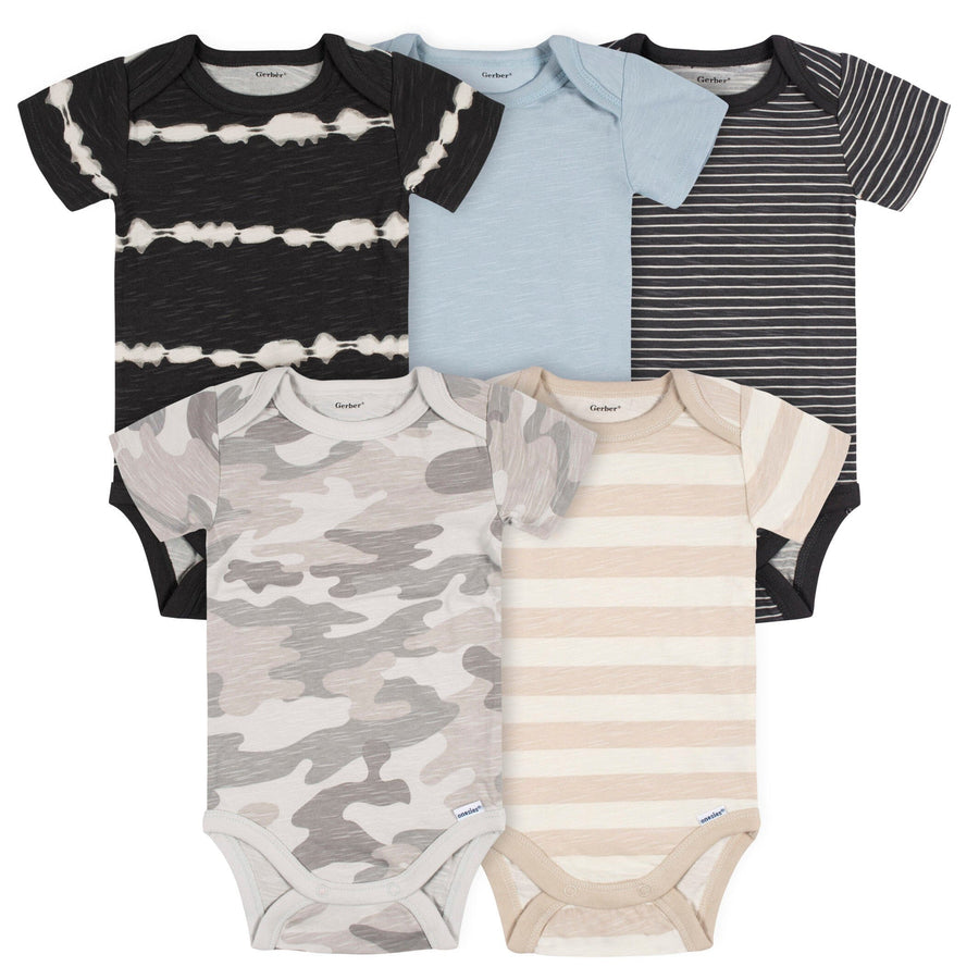 5-Pack Baby Boys Stripes & Camo Short Sleeve Onesies® Bodysuits
