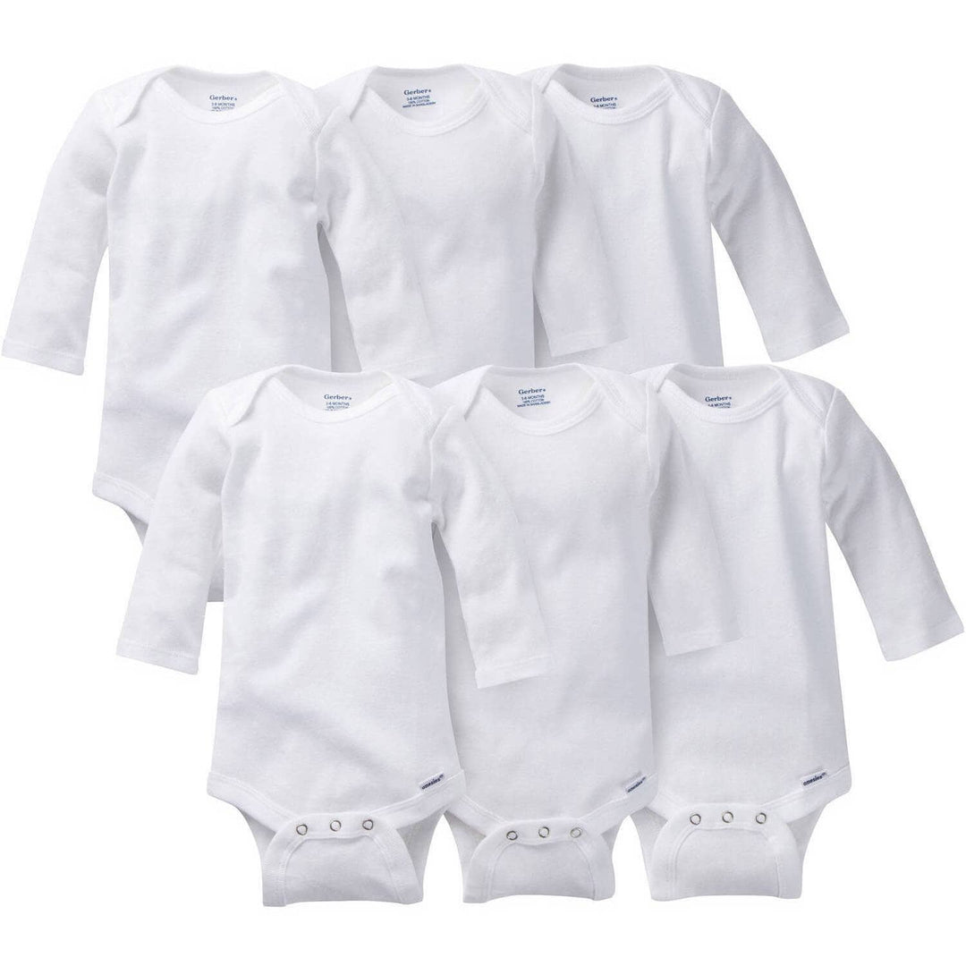 6-Pack White Long Sleeve Onesies® Bodysuits-Gerber Childrenswear