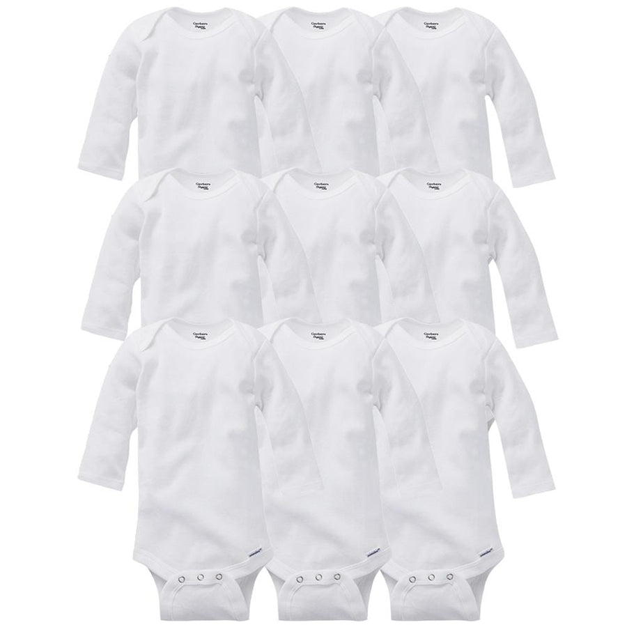9-Piece White Organic Long Sleeve Onesies® Bodysuits Grow With Me Set-Gerber Childrenswear