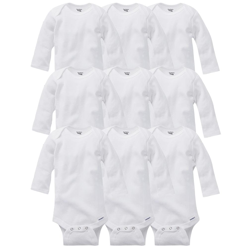 9-Piece White Organic Long Sleeve Onesies® Bodysuits Grow With Me Set-Gerber Childrenswear