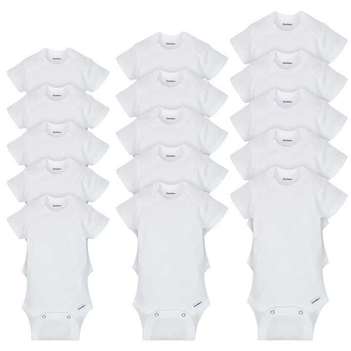 15-Pack Grow-With-Me White Short Sleeve Onesies® Bodysuit Assorted Size Set-Gerber Childrenswear
