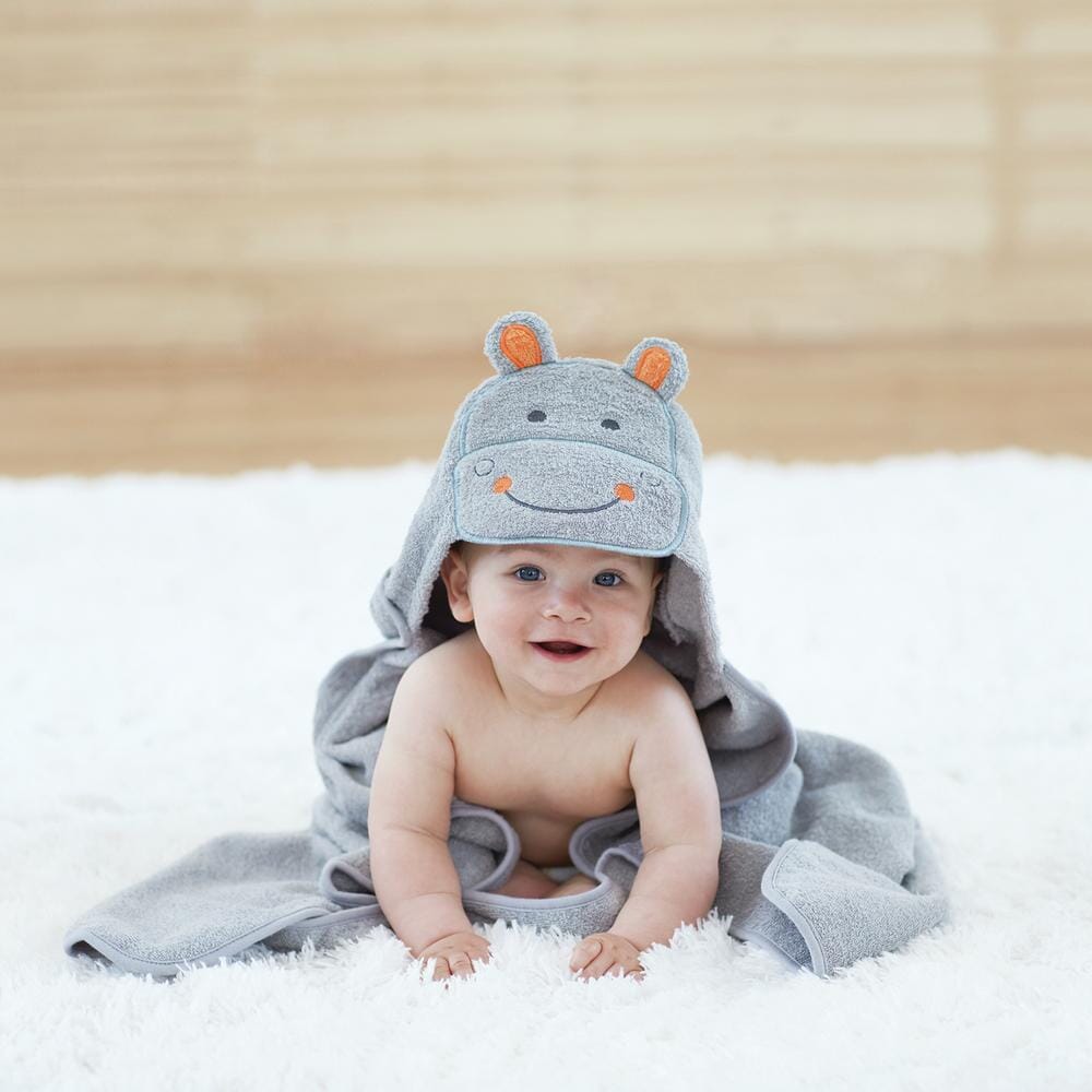 Embroidered Grey Hippo Hooded Towel-Gerber Childrenswear