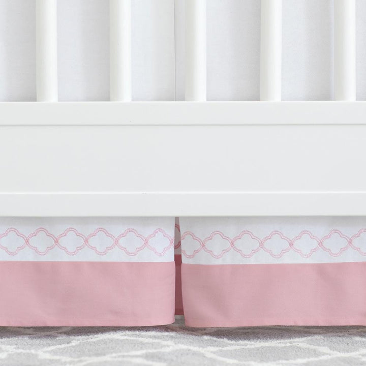 Dream Crib Skirt, White & Pink Trellis-Gerber Childrenswear