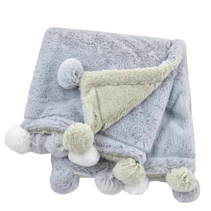 Embroidered Cuddle Plush Pom Pom Blanket in Grey-Gerber Childrenswear