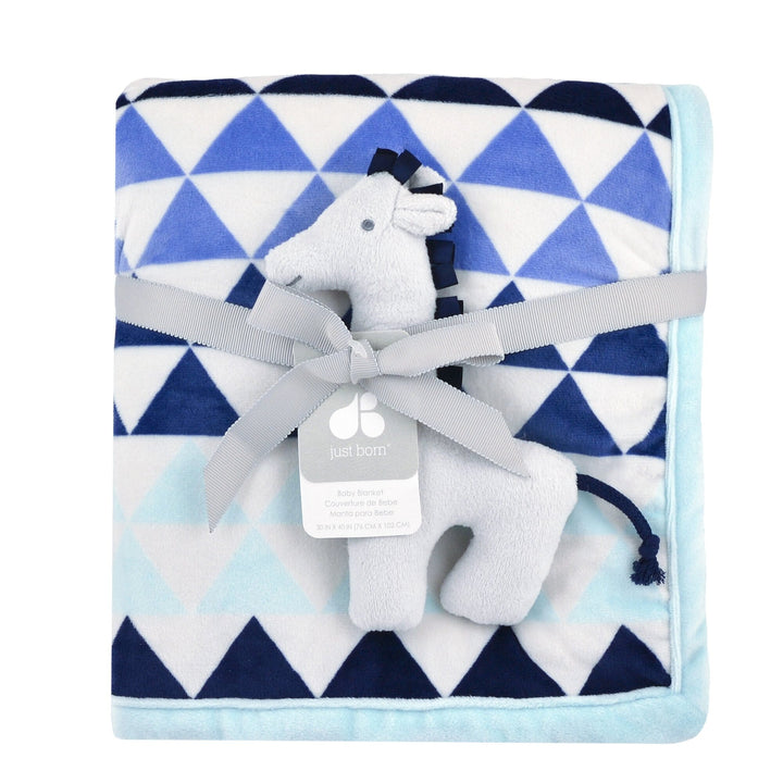 Triangle-Print Plush Blanket in Blue-Gerber Childrenswear