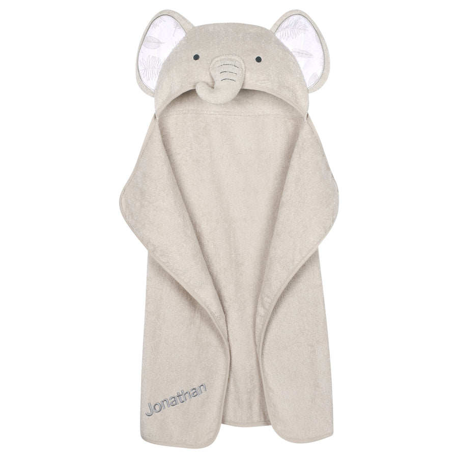 Embroidered Baby Neutral Natural Leaves Elephant Bath Wrap