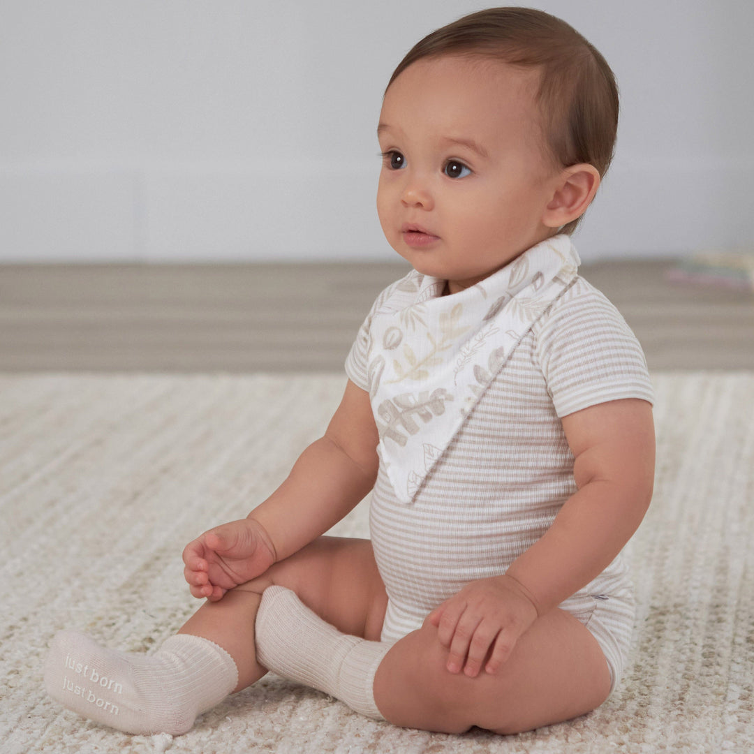 3-Pack Baby Neutral Natural Leaves Short Sleeve Bodysuits