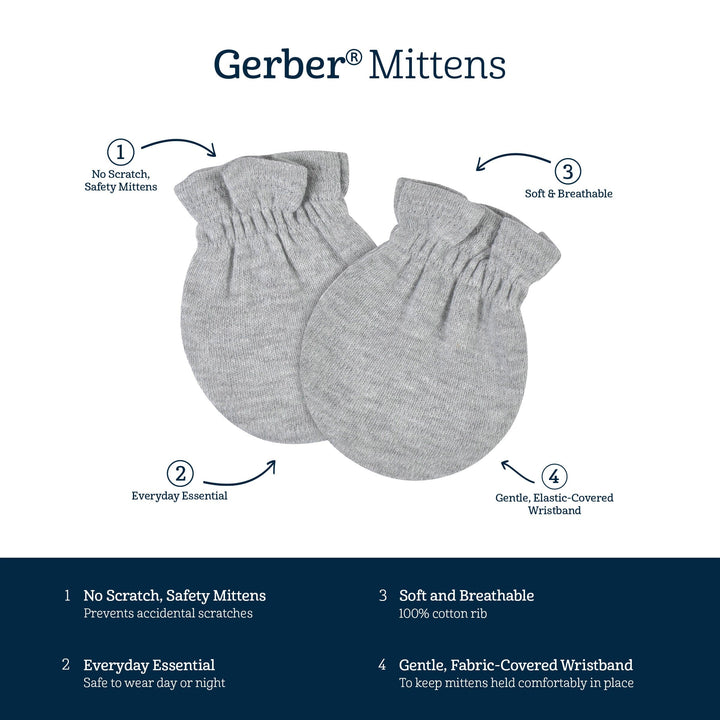 8-Pack Baby Neutral Gray Heather No Scratch Mittens