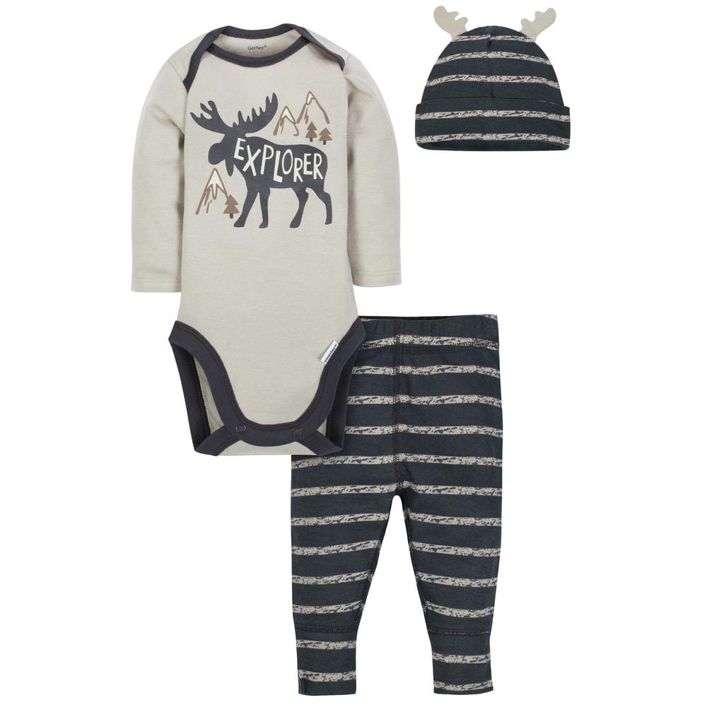 Baby Boy 3-Piece Onesies® Bodysuit, Pants and Cap Set-Gerber Childrenswear