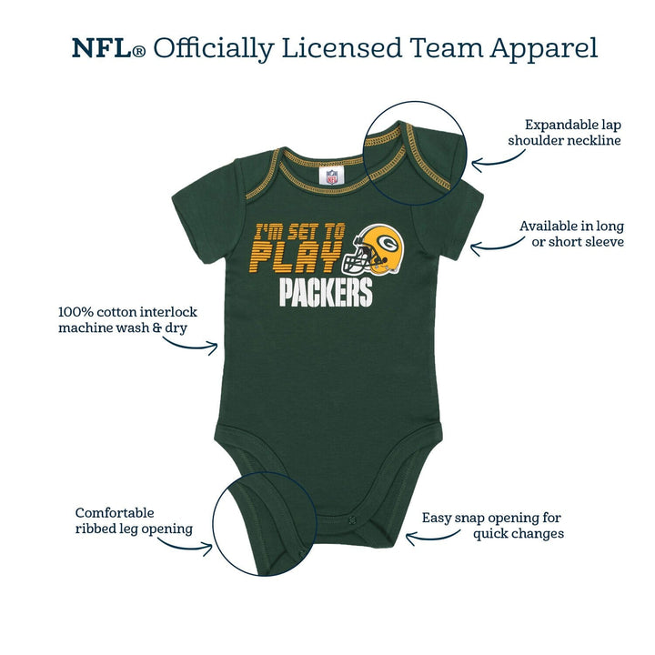 Baby Girls Green Bay Packers Short Sleeve Bodysuit, 3-pack-Gerber Childrenswear