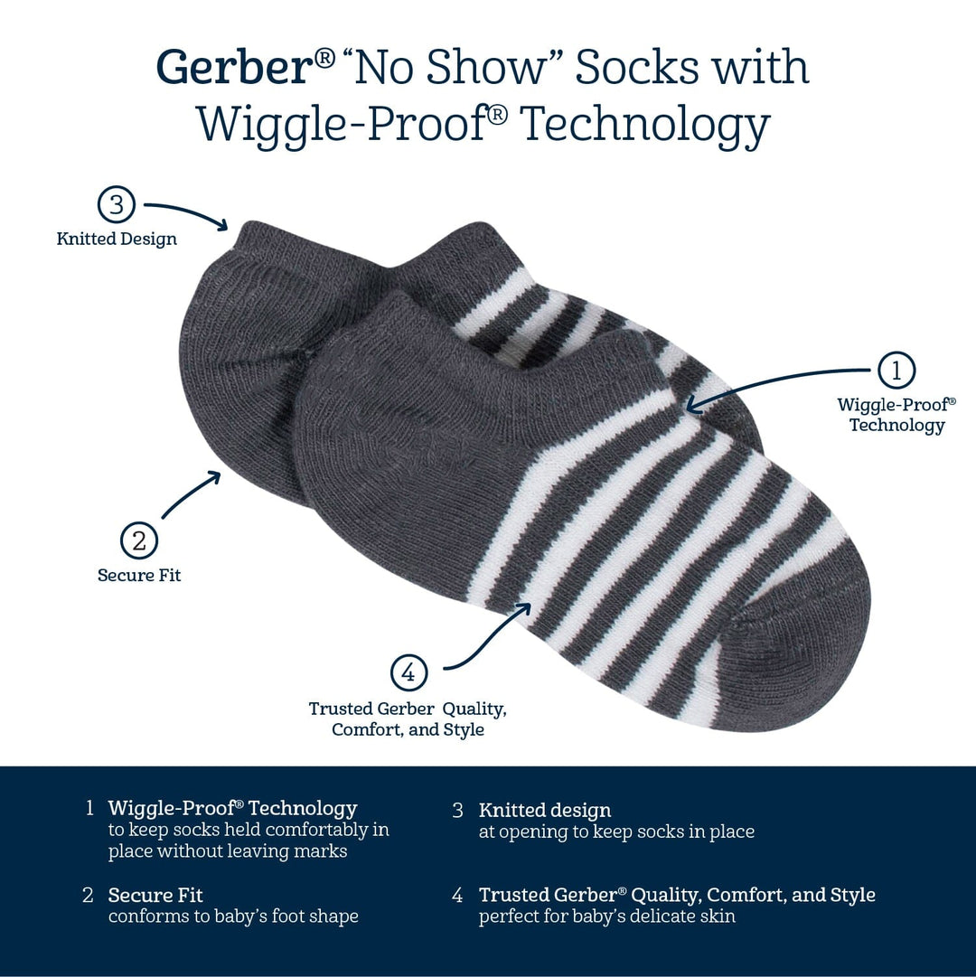 8-Pack Baby Boys' Stripes Wiggle-Proof® No Show Socks-Gerber Childrenswear