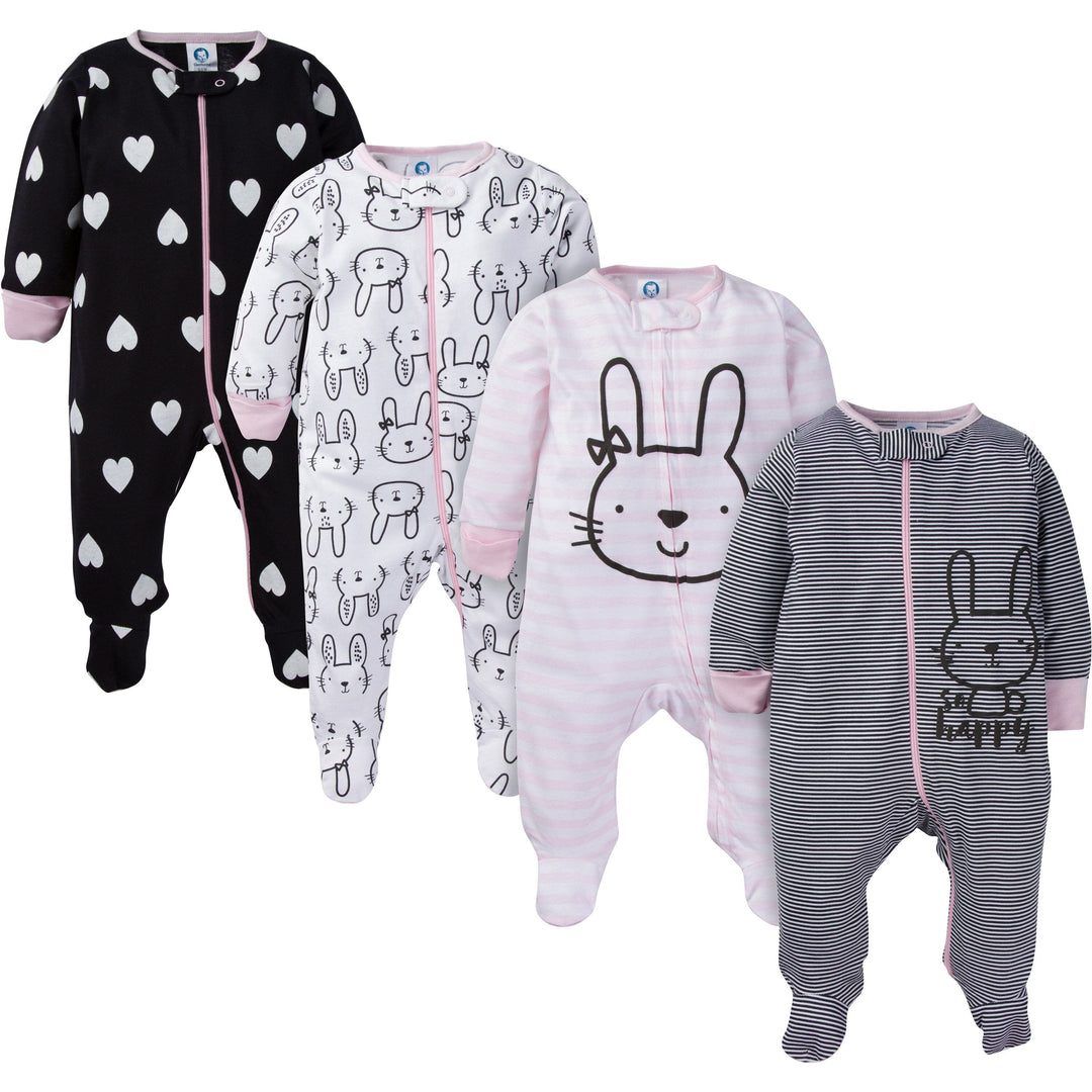 4-Pack Baby Girls Pink Bunny Sleep N' Play