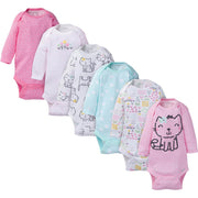 6-Pack Baby Girl Long Sleeve Kitty Onesies® Brand Bodysuits
