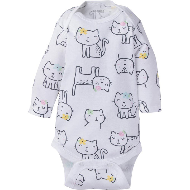 6-Pack Baby Girl Long Sleeve Kitty Onesies® Brand Bodysuits