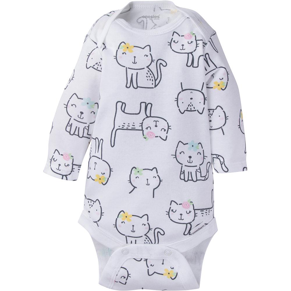 6-Pack Baby Girl Long Sleeve Kitty Onesies® Brand Bodysuits