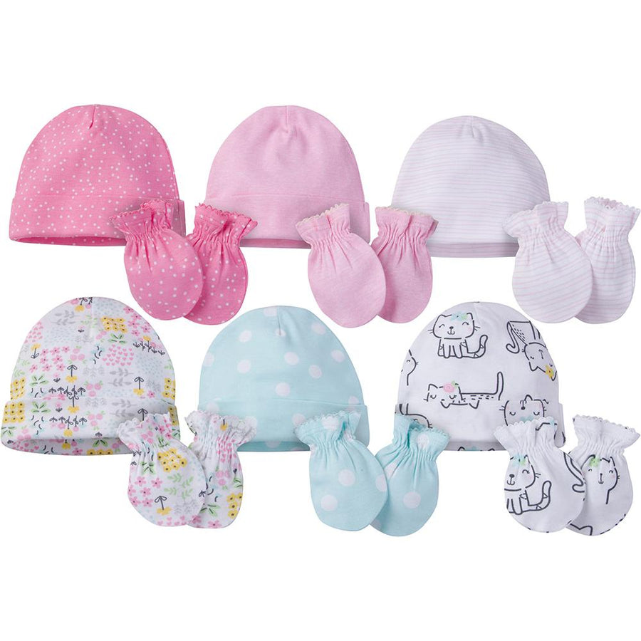 12-Piece Baby Girl Kitty Cap and Mitten Set NEWBORN