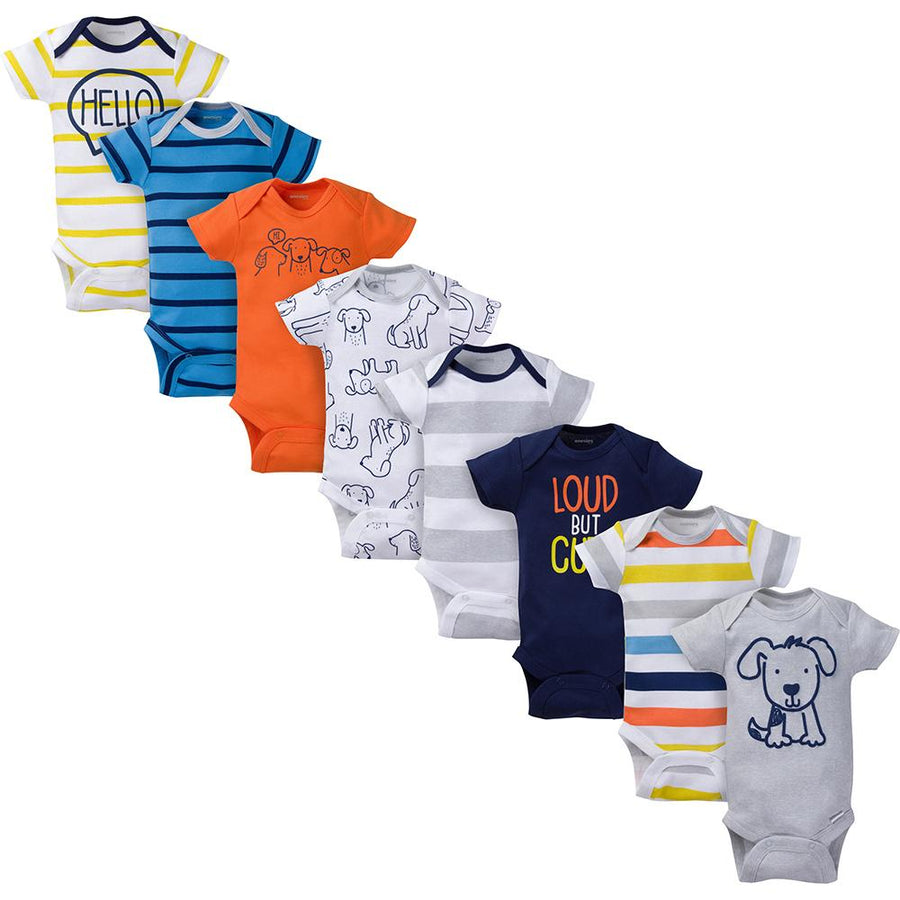 8-Pack Baby Boy Short Sleeve Puppy Onesies® Brand Bodysuits