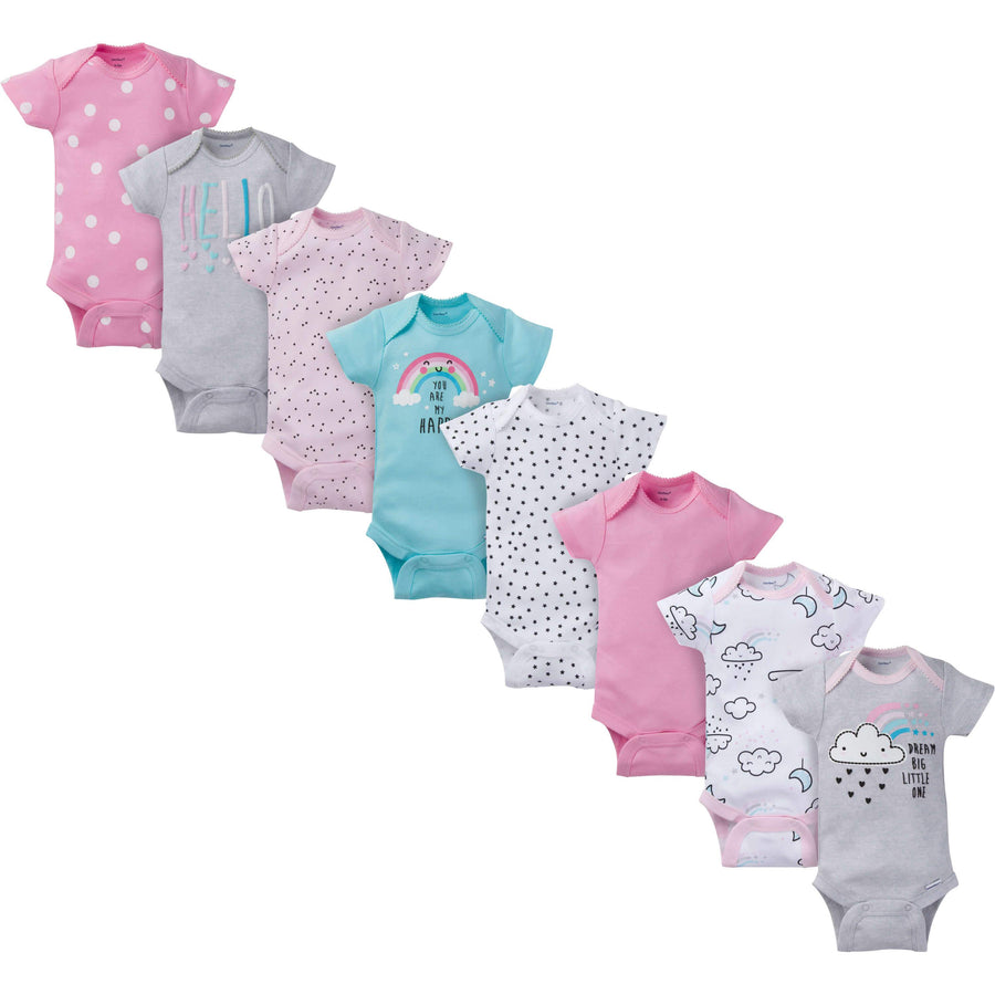 8-Pack Baby Girls Clouds Short-Sleeve Onesies® Bodysuits