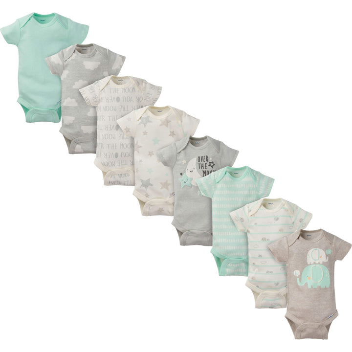 8-Pack Baby Neutral Elephant Short-Sleeve Onesies® Bodysuits