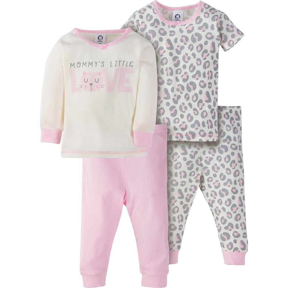 4-Piece Girls Pink Leopard Snug Fit PJs-Gerber Childrenswear