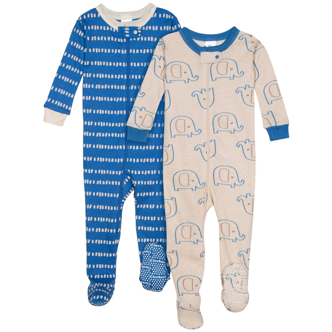 2-Pack Boys Organic Footed Pajamas - Elephants-Gerber Childrenswear