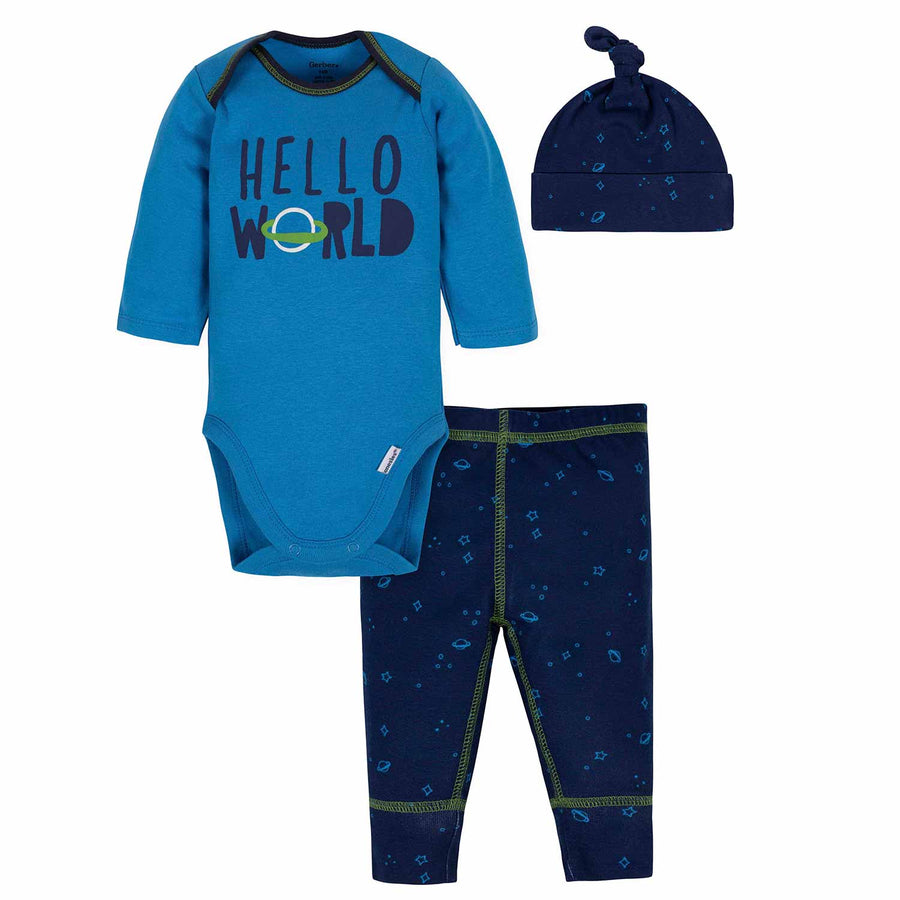 3-Piece Baby Boys Space Bodysuit, Pant, & Cap Set-Gerber Childrenswear