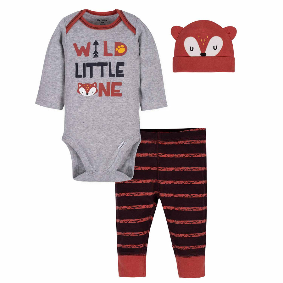 3-Piece Baby Boys Fox Bodysuit, Pant, & Cap Set-Gerber Childrenswear